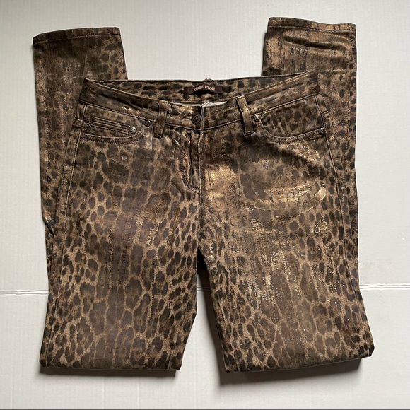Roberto Cavalli Leopard Metallic Sheen Skinny Jeans Sz 6 - Picture 2 of 7